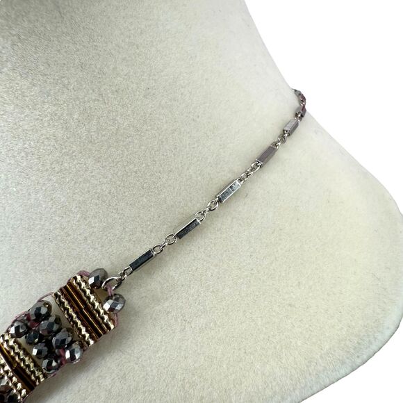 J. Jill Beaded Necklace Fringe Earrings Set Mixed Metal Faceted Iced Statement - Picture 13 of 15